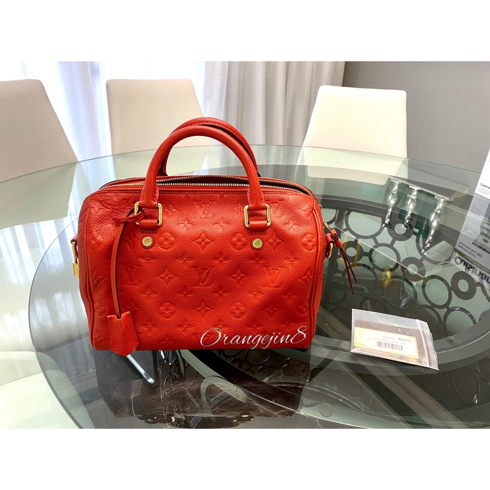 LOUIS VUITTON MONOGRAM EMPREINTE SPEEDY 25 BANDOULIERE RED AUTHENTIC - Picture 2 of 15